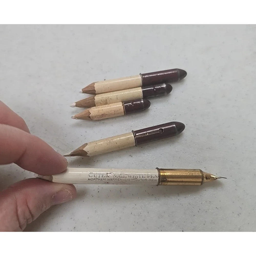 Lot of 5 Vintage Cutex White Nail Tip Bullet‎ Pencil Manicure Pedicure Tools